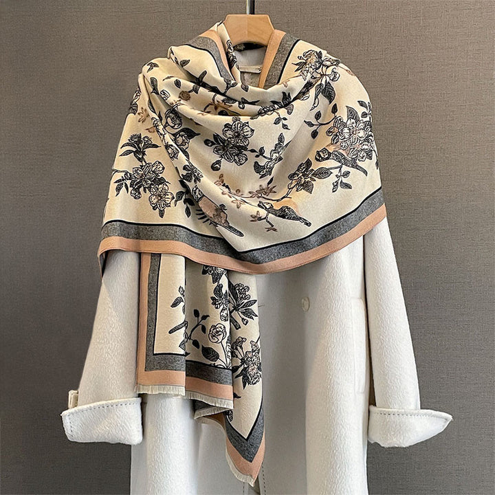 Buddha Stones dojazdowe, wzór ptaków, kontrast kolorów, frędzle, przytulny, miękki szalik - image 6