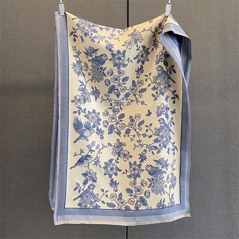 Buddha Stones dojazdowe, wzór ptaków, kontrast kolorów, frędzle, przytulny, miękki szalik - LightSteelBlue - 190*65 cm - image 7