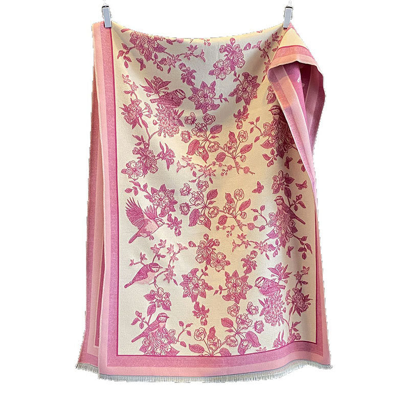 Buddha Stones dojazdowe, wzór ptaków, kontrast kolorów, frędzle, przytulny, miękki szalik - image 13