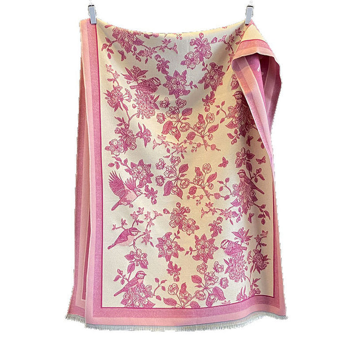 Buddha Stones dojazdowe, wzór ptaków, kontrast kolorów, frędzle, przytulny, miękki szalik - image 13