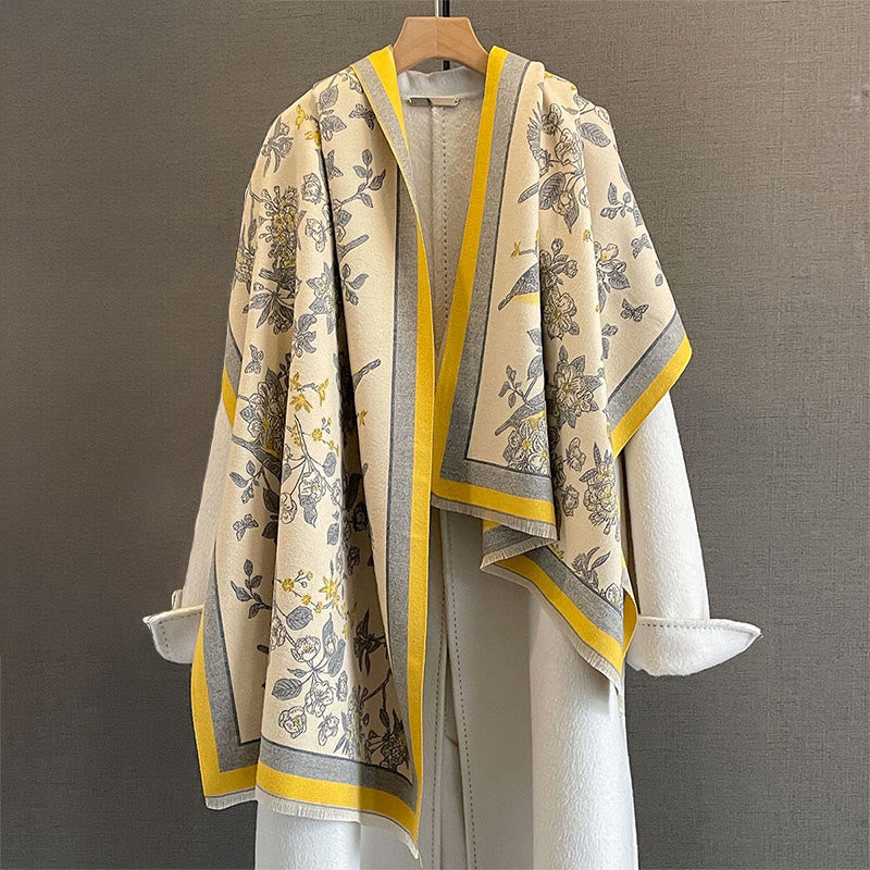 Buddha Stones dojazdowe, wzór ptaków, kontrast kolorów, frędzle, przytulny, miękki szalik - image 3