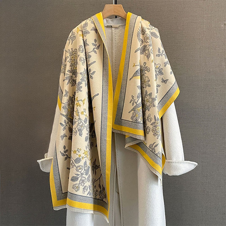 Buddha Stones dojazdowe, wzór ptaków, kontrast kolorów, frędzle, przytulny, miękki szalik - image 3