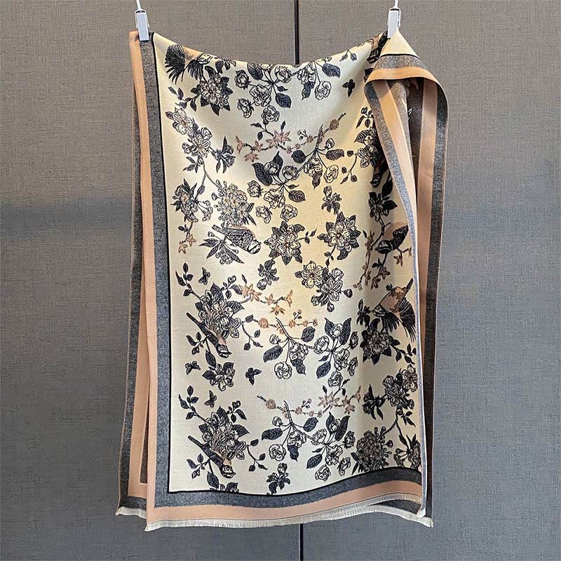 Buddha Stones dojazdowe, wzór ptaków, kontrast kolorów, frędzle, przytulny, miękki szalik - PeachPuff - 190*65 cm - image 4