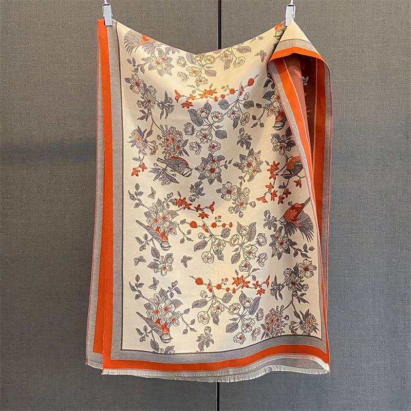 Buddha Stones dojazdowe, wzór ptaków, kontrast kolorów, frędzle, przytulny, miękki szalik - Ciemnopomarańczowy - 190*65 cm - image 9