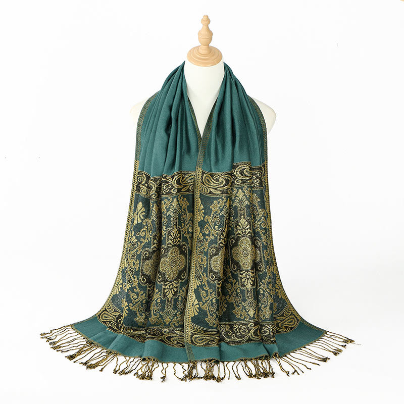 Buddha Stones Wiosna Złoty Kwiat Nerkowca Geometryczny Wzór Chwost Przytulny Szalik - image 4