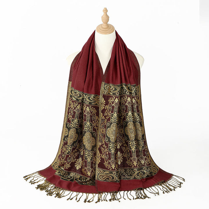 Buddha Stones Wiosna Złoty Kwiat Nerkowca Geometryczny Wzór Chwost Przytulny Szalik - image 9