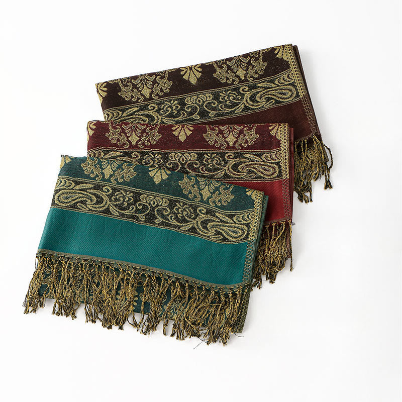 Buddha Stones Wiosna Złoty Kwiat Nerkowca Geometryczny Wzór Chwost Przytulny Szalik - image 10