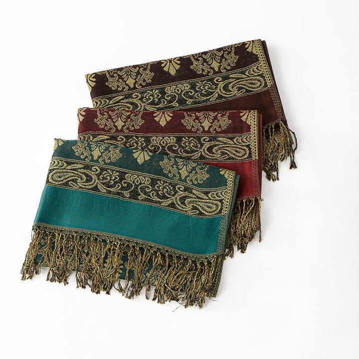 Buddha Stones Wiosna Złoty Kwiat Nerkowca Geometryczny Wzór Chwost Przytulny Szalik - image 10