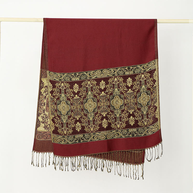 Buddha Stones Wiosna Złoty Kwiat Nerkowca Geometryczny Wzór Chwost Przytulny Szalik - image 7