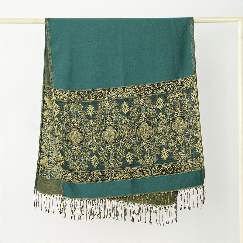 Buddha Stones Wiosna Złoty Kwiat Nerkowca Geometryczny Wzór Chwost Przytulny Szalik - image 5