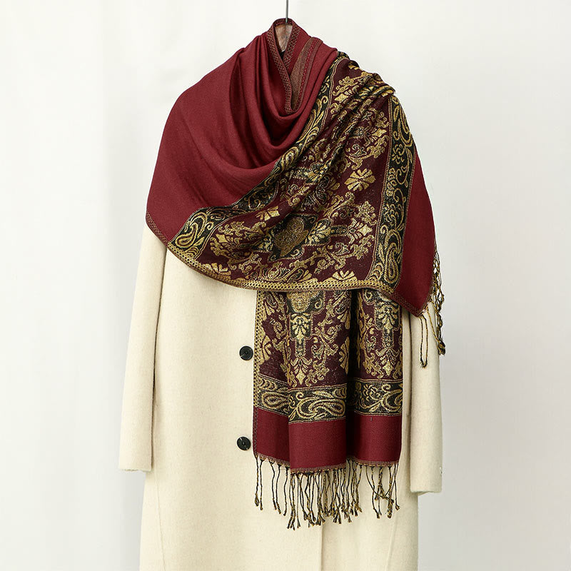 Buddha Stones Wiosna Złoty Kwiat Nerkowca Geometryczny Wzór Chwost Przytulny Szalik - Kasztanowaty - 172*70 cm - image 6