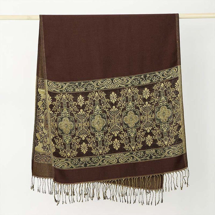 Buddha Stones Wiosna Złoty Kwiat Nerkowca Geometryczny Wzór Chwost Przytulny Szalik - image 2