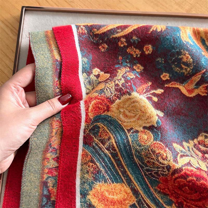 Buddha Stones Zimowe Kwiaty Feniksa Ptaki Wzór Frędzle Termiczny Miękki Szalik Szal - image 3