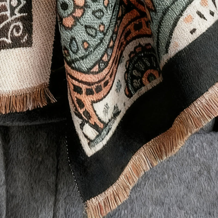 Buddha Stones Zimowy etniczny styl Paisley Geometryczny wzór Frędzle Miękki szalik - image 4