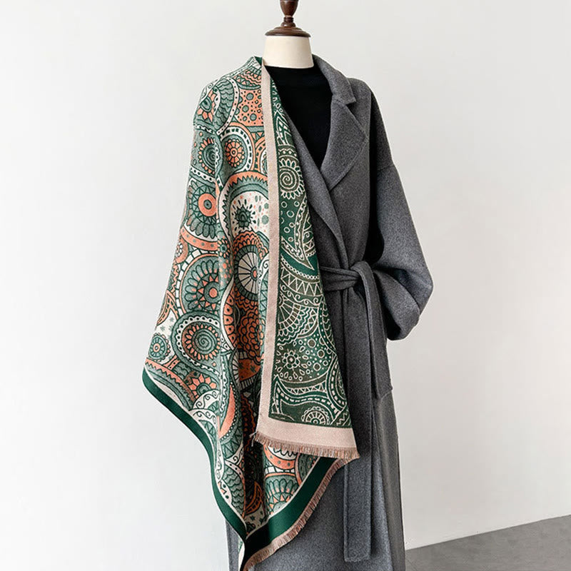 Buddha Stones Zimowy etniczny styl Paisley Geometryczny wzór Frędzle Miękki szalik - image 8