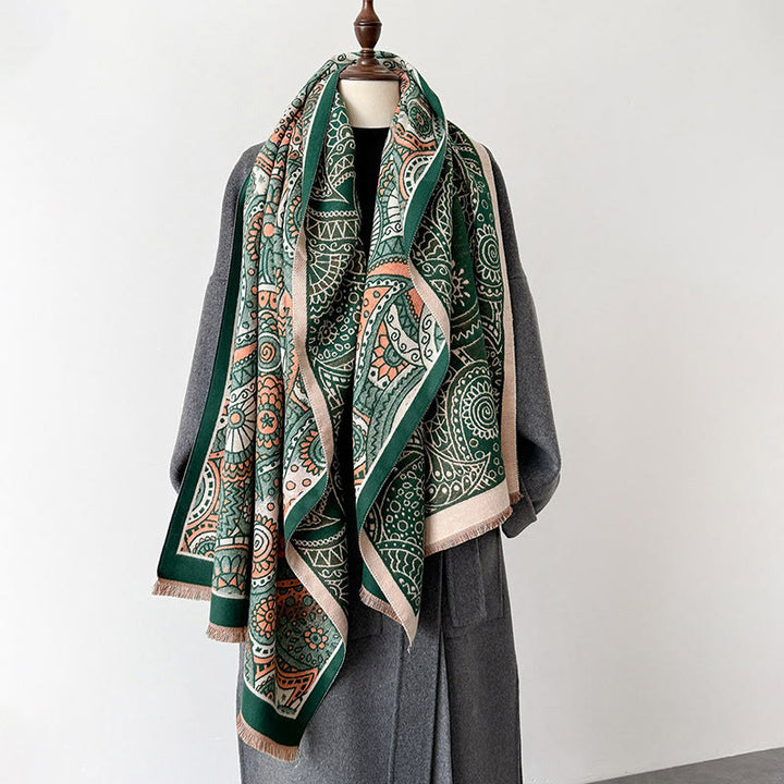 Buddha Stones Zimowy etniczny styl Paisley Geometryczny wzór Frędzle Miękki szalik - image 7