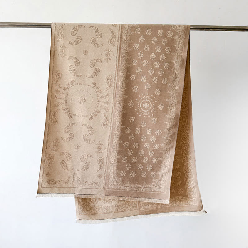 Buddha Stones, etniczny wzór paisley, geometria, patchwork, frędzle, miękki, termiczny, gruby szalik - BurlyWood - 186*66 cm - image 14