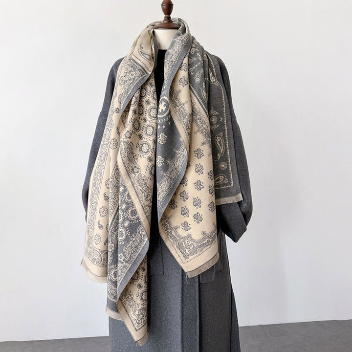 Buddha Stones, etniczny wzór paisley, geometria, patchwork, frędzle, miękki, termiczny, gruby szalik - image 4