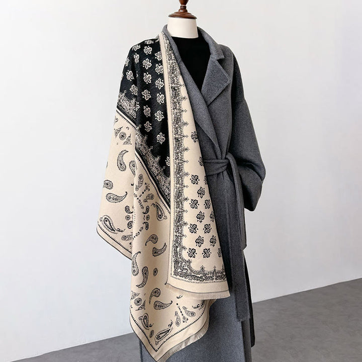 Buddha Stones, etniczny wzór paisley, geometria, patchwork, frędzle, miękki, termiczny, gruby szalik - image 7