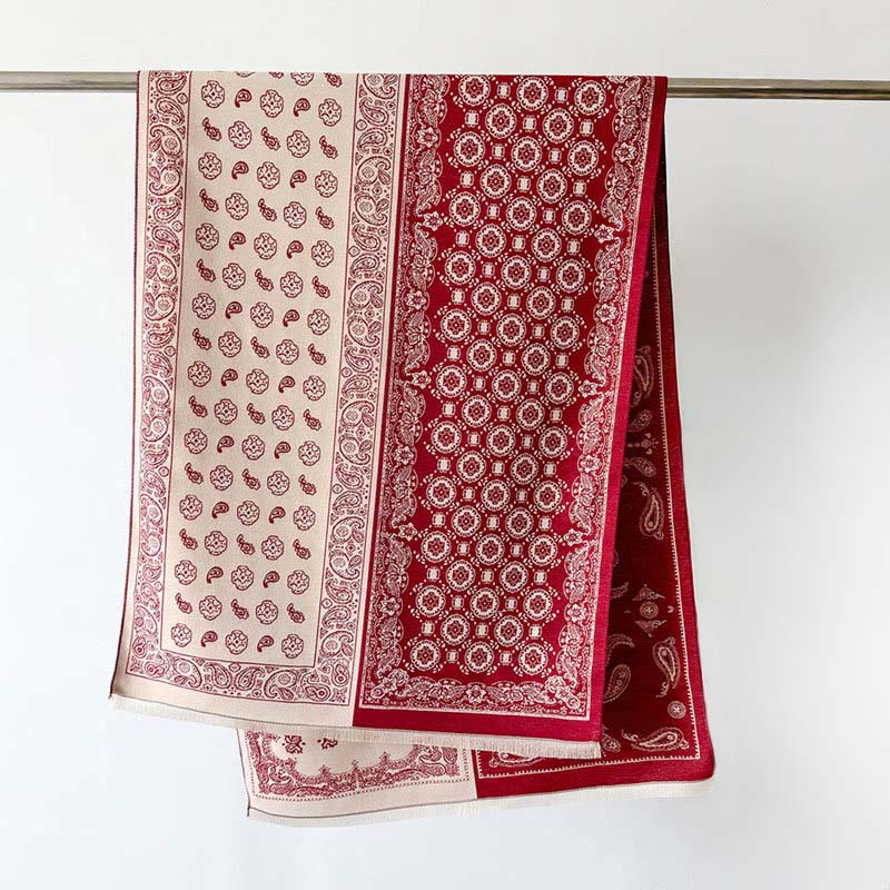 Buddha Stones, etniczny wzór paisley, geometria, patchwork, frędzle, miękki, termiczny, gruby szalik - image 1