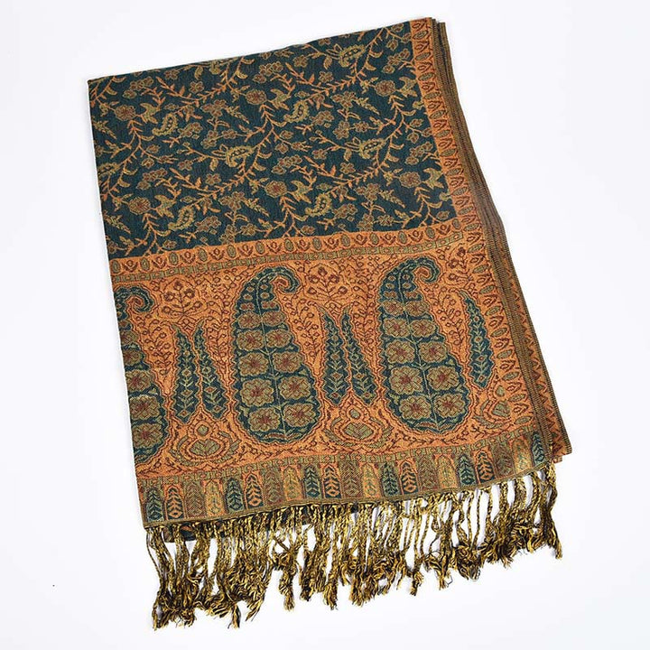 Buddha Stones Żakard Kontrast Kolorów Patchwork Wzór Paisley Przytulny Szal z Frędzlami - DarkSlateGray - image 4