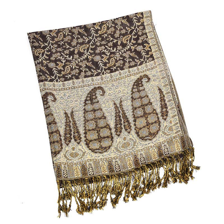 Buddha Stones Żakard Kontrast Kolorów Patchwork Wzór Paisley Przytulny Szal z Frędzlami - OldLace - image 2
