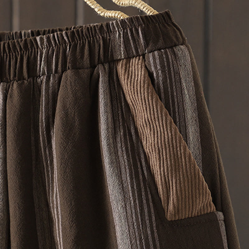 Spodnie damskie haremowe Buddha Stones Commute Thermal w paski z bawełny sztruksowej z kieszeniami - image 4