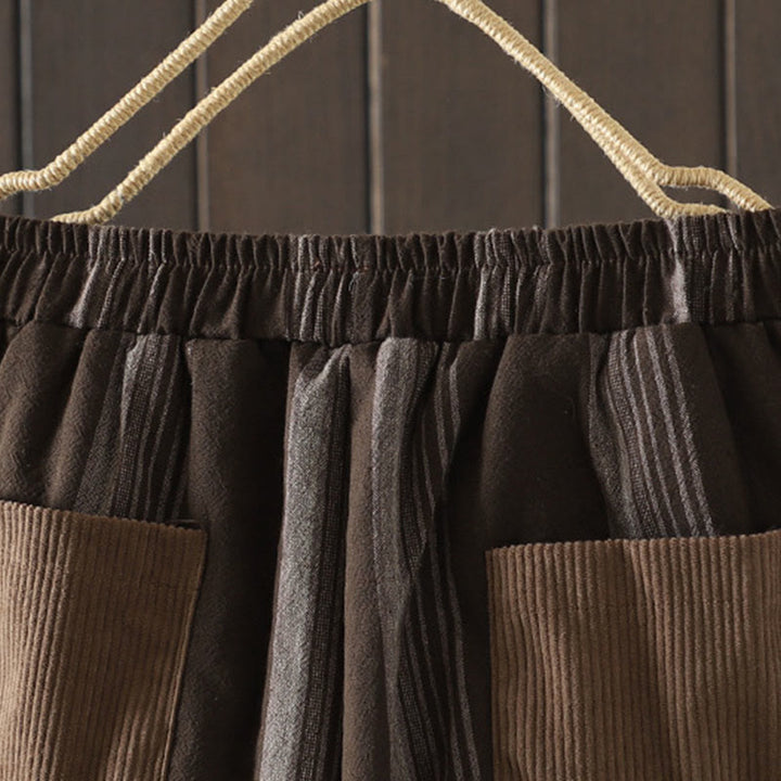 Spodnie damskie haremowe Buddha Stones Commute Thermal w paski z bawełny sztruksowej z kieszeniami - image 3