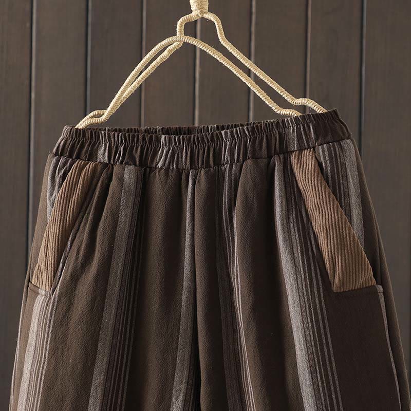 Spodnie damskie haremowe Buddha Stones Commute Thermal w paski z bawełny sztruksowej z kieszeniami - image 2