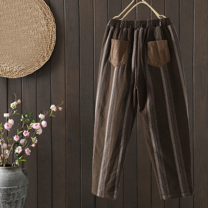 Spodnie damskie haremowe Buddha Stones Commute Thermal w paski z bawełny sztruksowej z kieszeniami - image 1