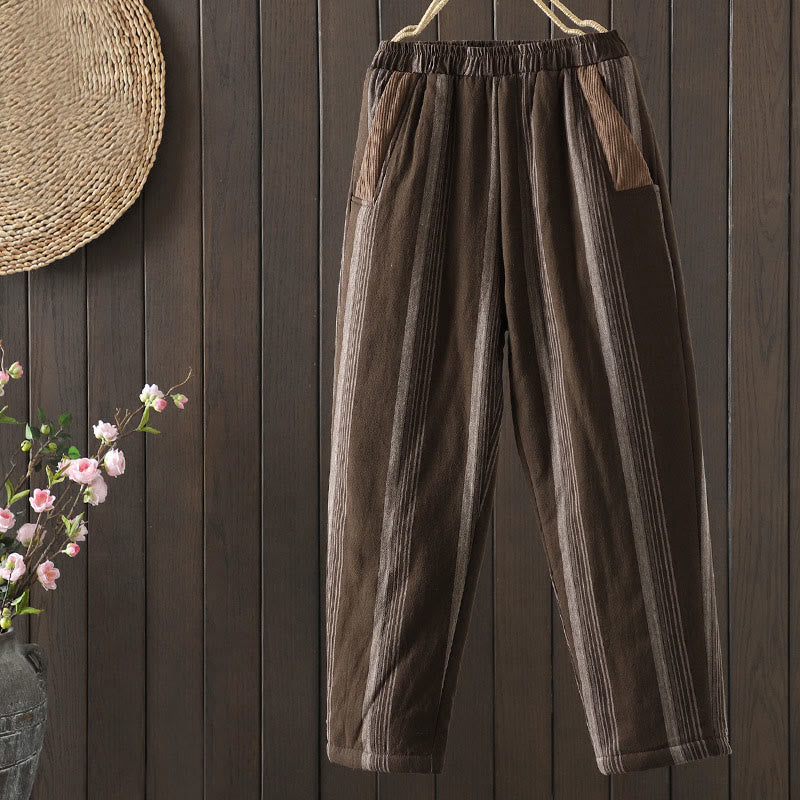 Spodnie harem damskie Buddha Stones Commute Thermal Striped Cotton z kieszeniami - SaddleBrown - US8-10，UK/AU12-14，EU40-42 (2XL) - image 0