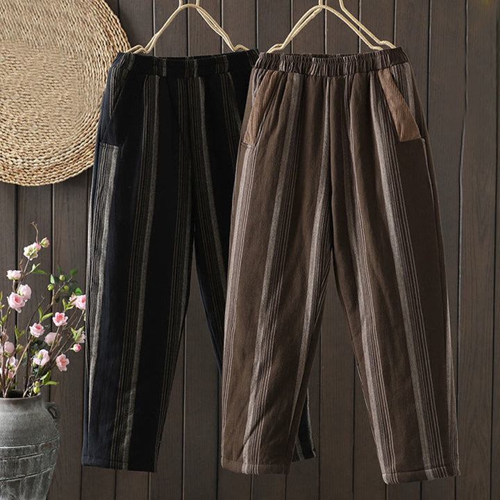 Spodnie harem damskie Buddha Stones Commute Thermal Striped Cotton z kieszeniami - image 14