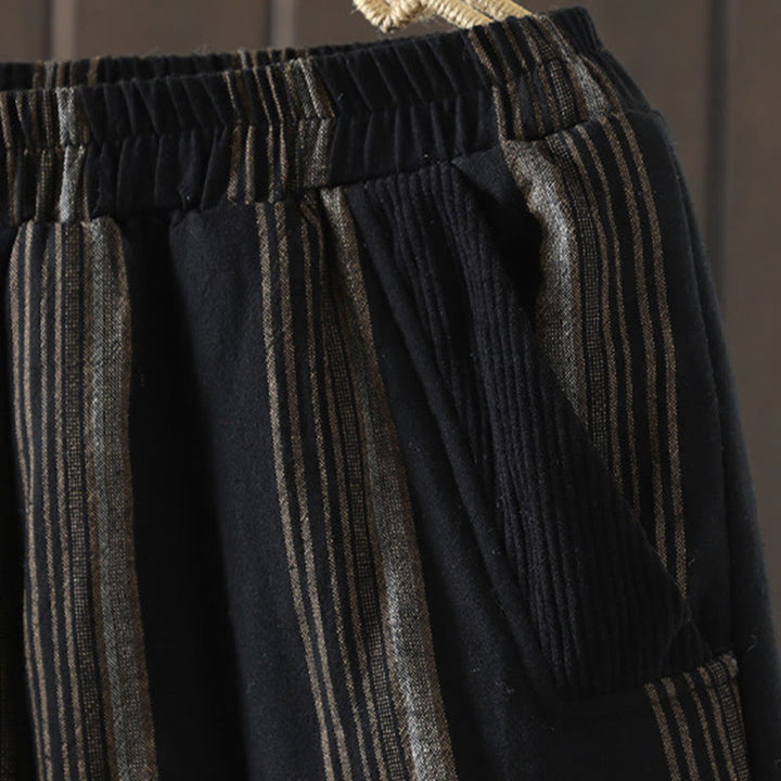 Spodnie damskie haremowe Buddha Stones Commute Thermal w paski z bawełny sztruksowej z kieszeniami - image 11