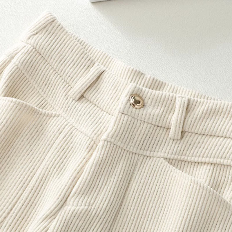 Spodnie damskie z szerokimi nogawkami i kieszeniami, z bawełny sztruksowej, z motywem Buddha Stones, zimowe, z prostymi nogawkami i kieszeniami - image 1