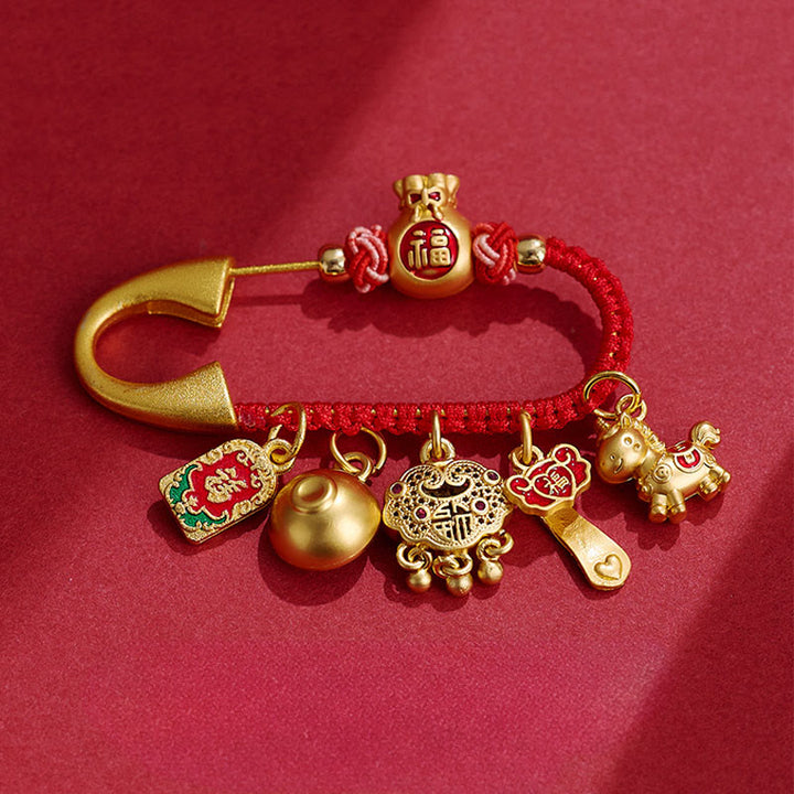 Buddha Stones Rok Konia Amulet Fu Charakter Przyciąga Szczęście Ruyi Uchwyt Mosiężna Broszka Szczęścia - Koń Peace Fu Postać - image 0