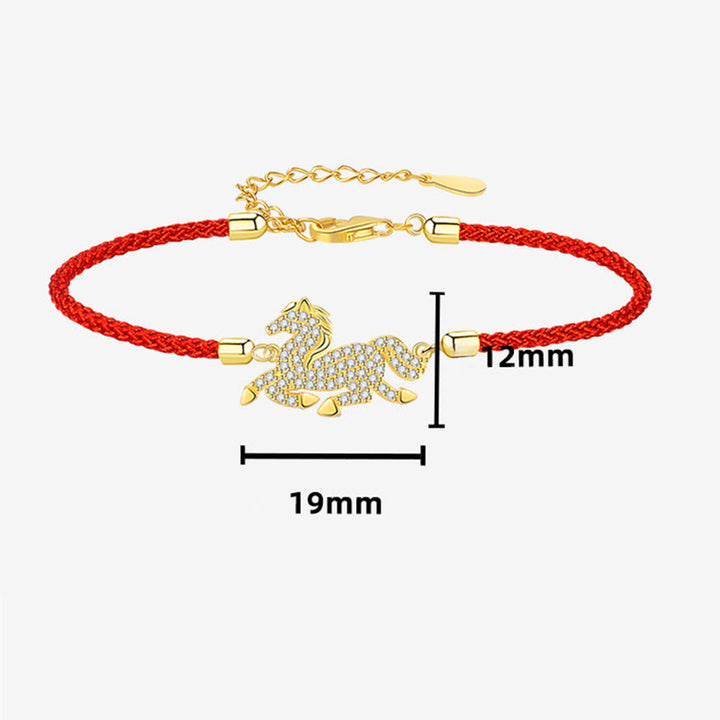 Bransoletka z Buddha Stones ze srebra próby 925, platerowana 18-karatowym złotem, z czerwonego sznurka, Rok Konia - image 7