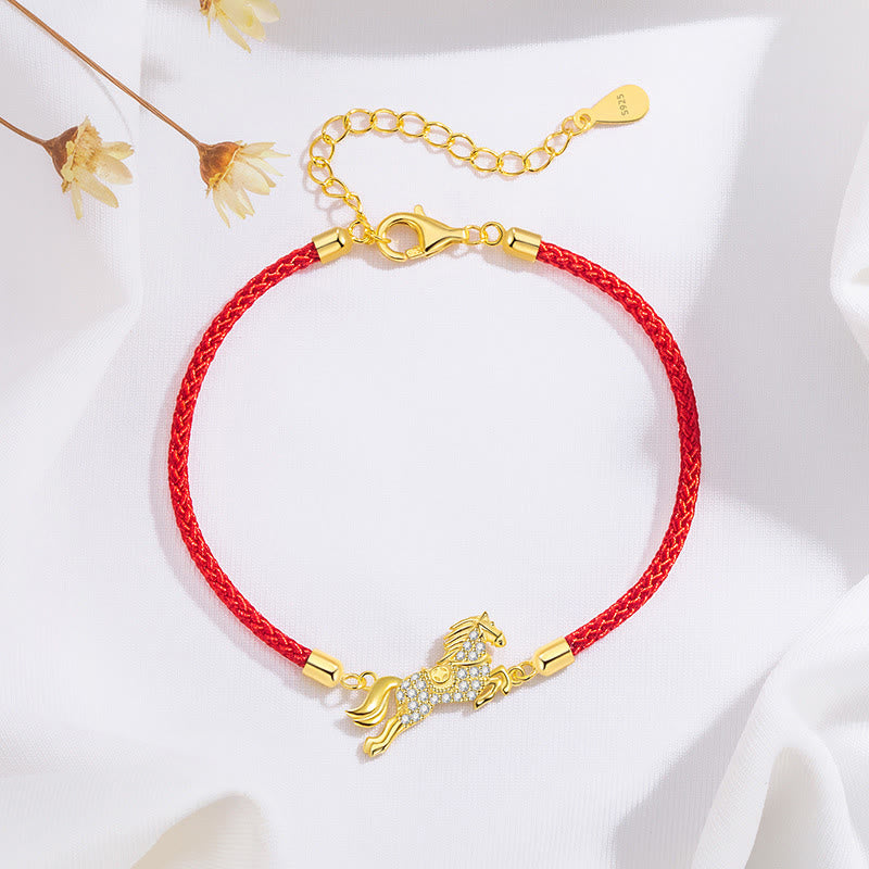 Bransoletka z Buddha Stones, chiński znak zodiaku, rok konia, srebro próby 925, złoty czerwony sznurek, przynoszący szczęście - image 4