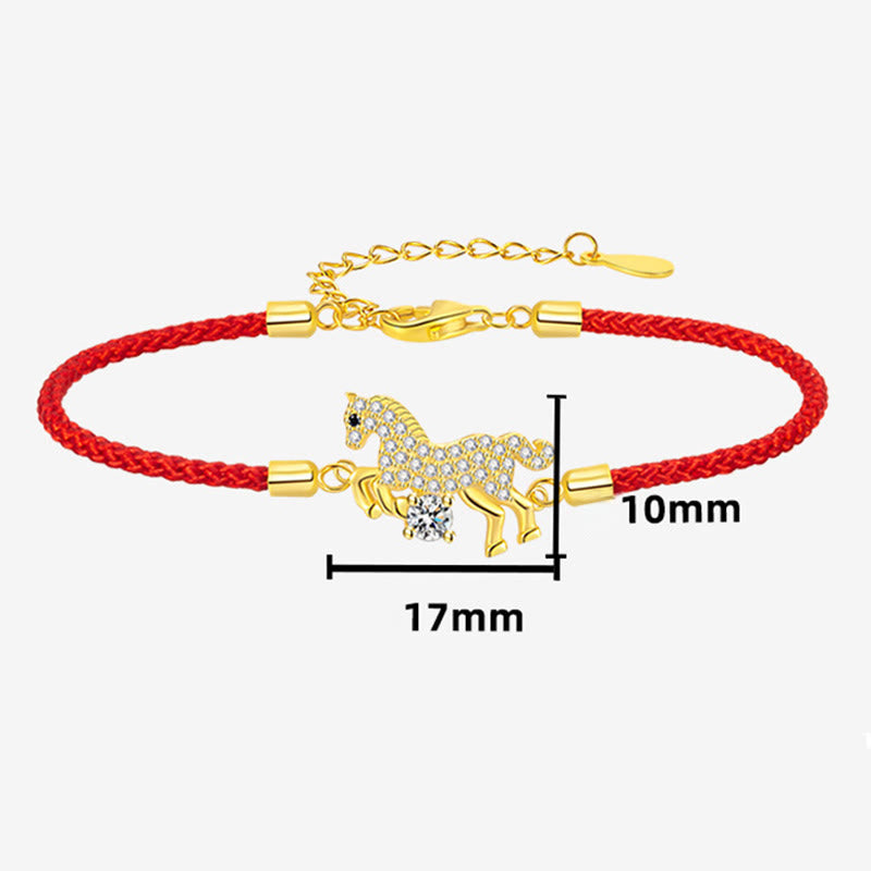 Bransoletka z Buddha Stones ze srebra próby 925, złota, Rok Konia, czerwony sznurek, regulowana, z napisem "Szczęście" - image 7