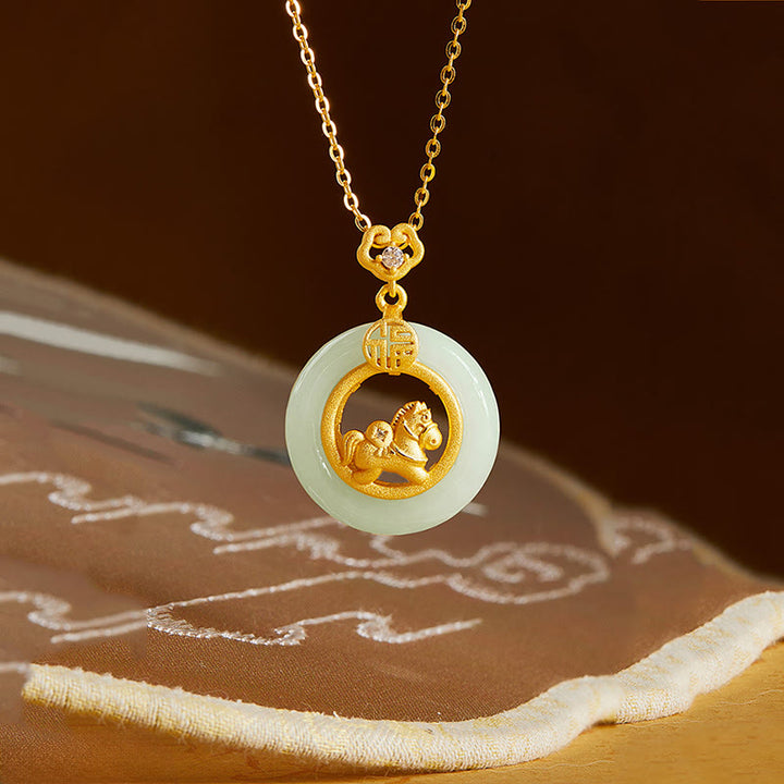 Naszyjnik z Buddha Stones ze srebra próby 925, Rok Konia, Jadeit Hetian, klamra pokoju, wisior na szczęście - image 1