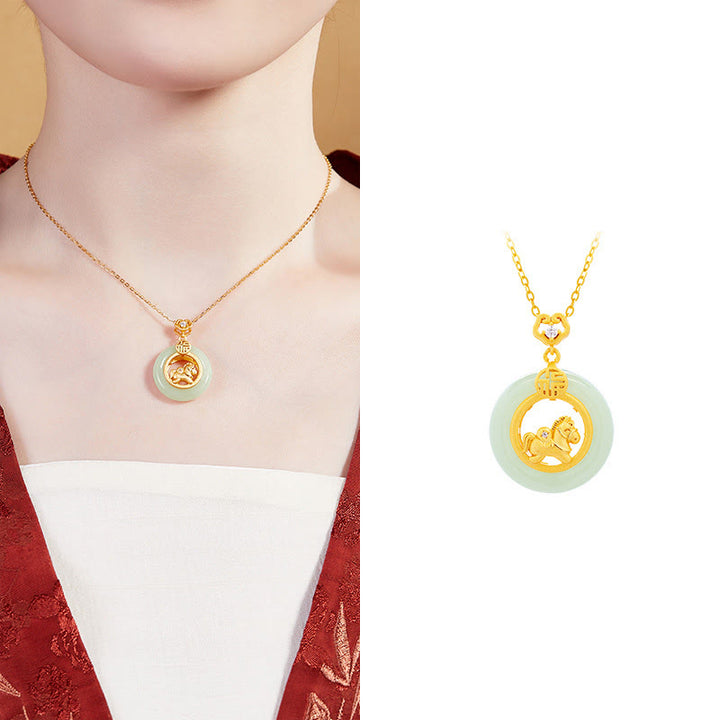 Naszyjnik z Buddha Stones ze srebra próby 925, Rok Konia, Jadeit Hetian, klamra pokoju, wisior na szczęście - image 13