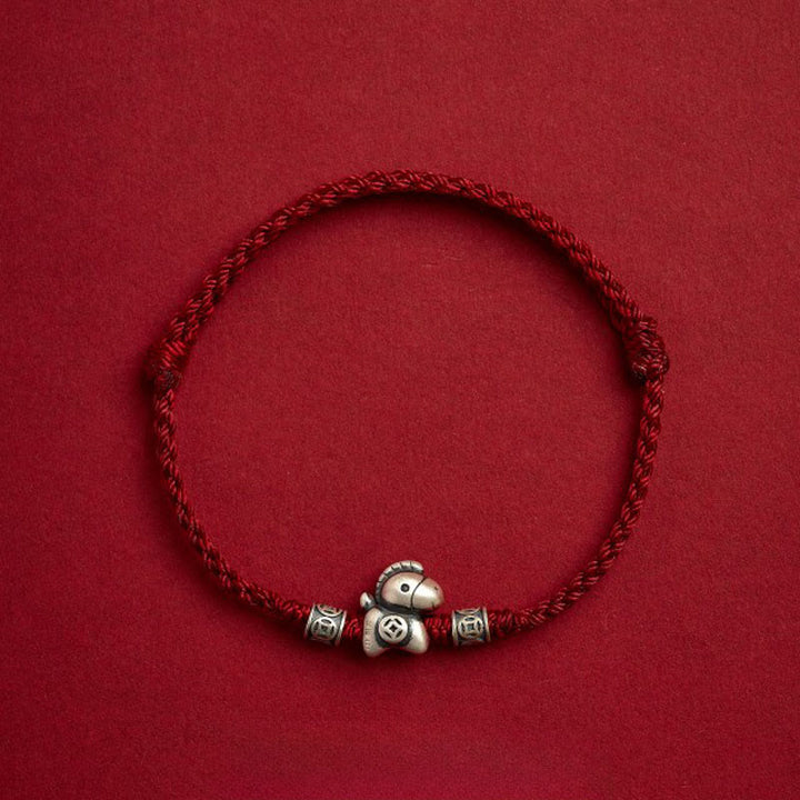 Bransoletka ochronna z plecionego sznurka z Buddha Stones z roku konia ze srebra próby 999 - Ciemnoczerwony (obwód nadgarstka 14-21 cm) - image 10