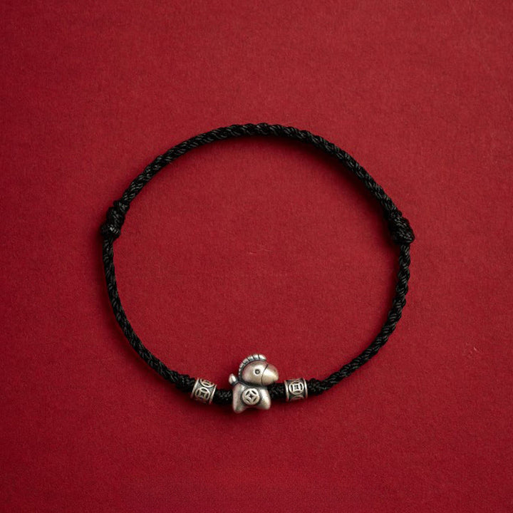 Bransoletka ochronna z plecionego sznurka z Buddha Stones z roku konia ze srebra próby 999 - Czarny (obwód nadgarstka 14-21 cm) - image 15