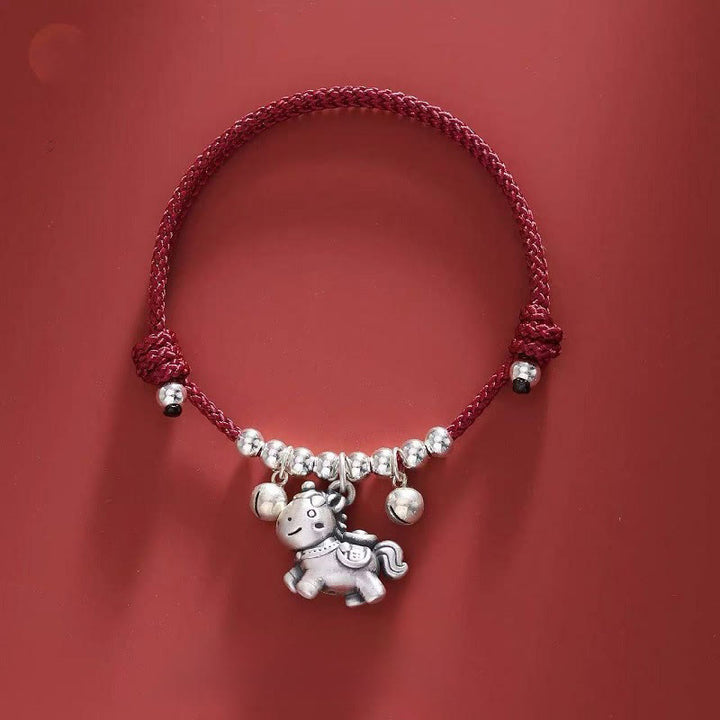 Bransoletka ochronna z plecionego sznurka z Buddha Stones z roku konia ze srebra próby 999 - Fu Character Red (obwód nadgarstka 14-21 cm) - image 18