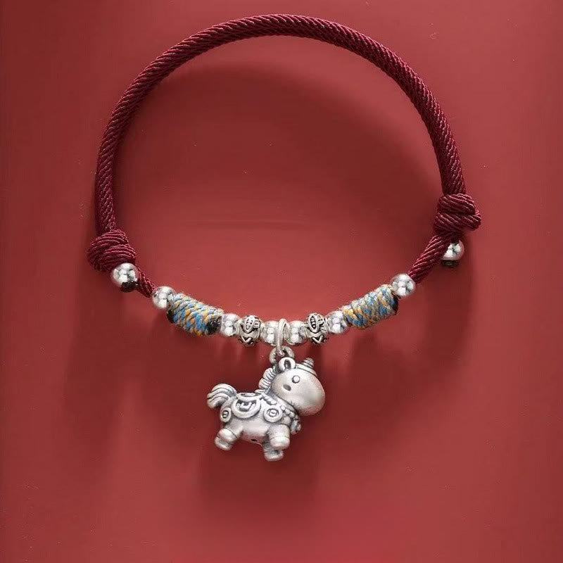 Bransoletka ochronna z plecionego sznurka z Buddha Stones z roku konia ze srebra próby 999 - Monety miedziane ciemnoczerwone (obwód nadgarstka 14-21 cm) - image 19