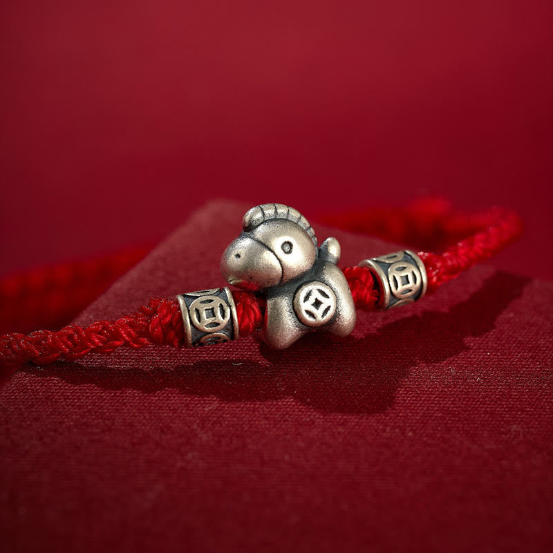 Bransoletka ochronna z plecionego sznurka z Buddha Stones z roku konia ze srebra próby 999 - image 3