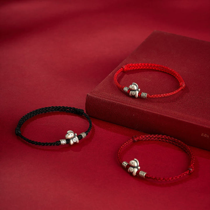 Bransoletka ochronna z plecionego sznurka z Buddha Stones z roku konia ze srebra próby 999 - image 17