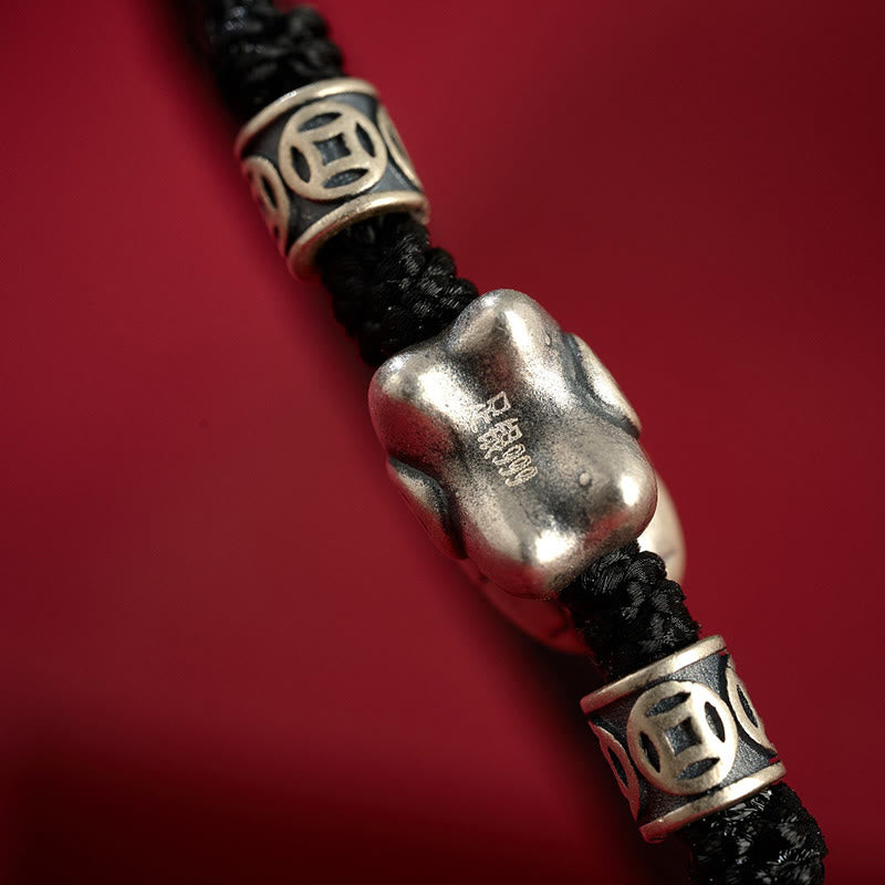 Bransoletka ochronna z plecionego sznurka z Buddha Stones z roku konia ze srebra próby 999 - image 16