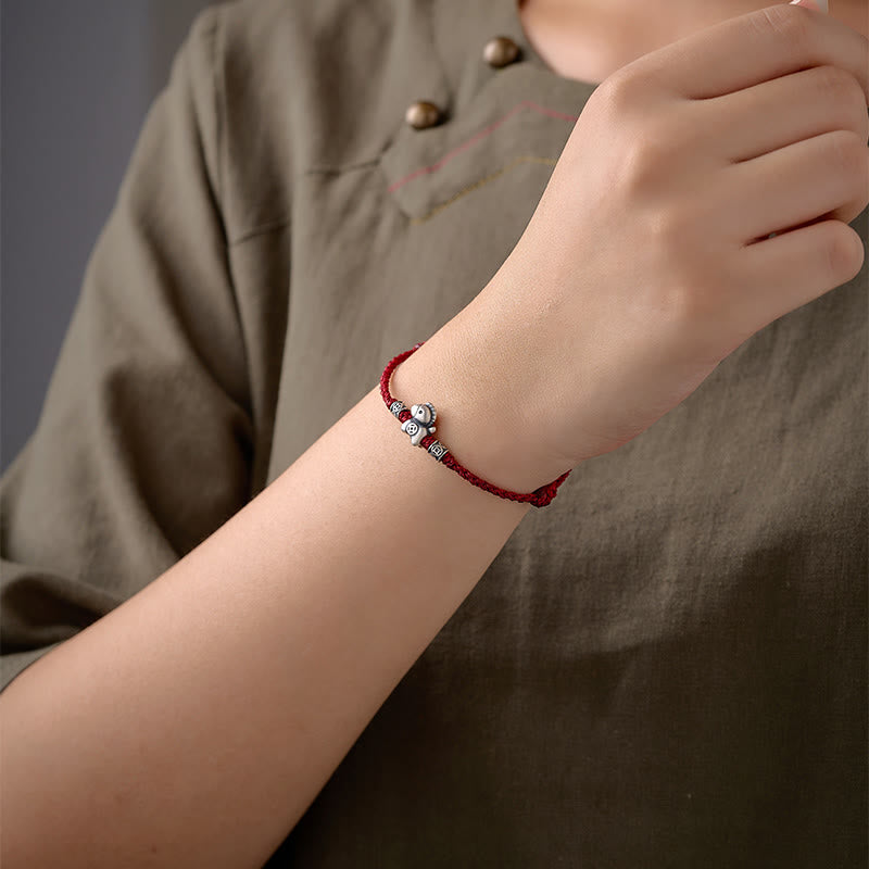 Bransoletka ochronna z plecionego sznurka z Buddha Stones z roku konia ze srebra próby 999 - image 12