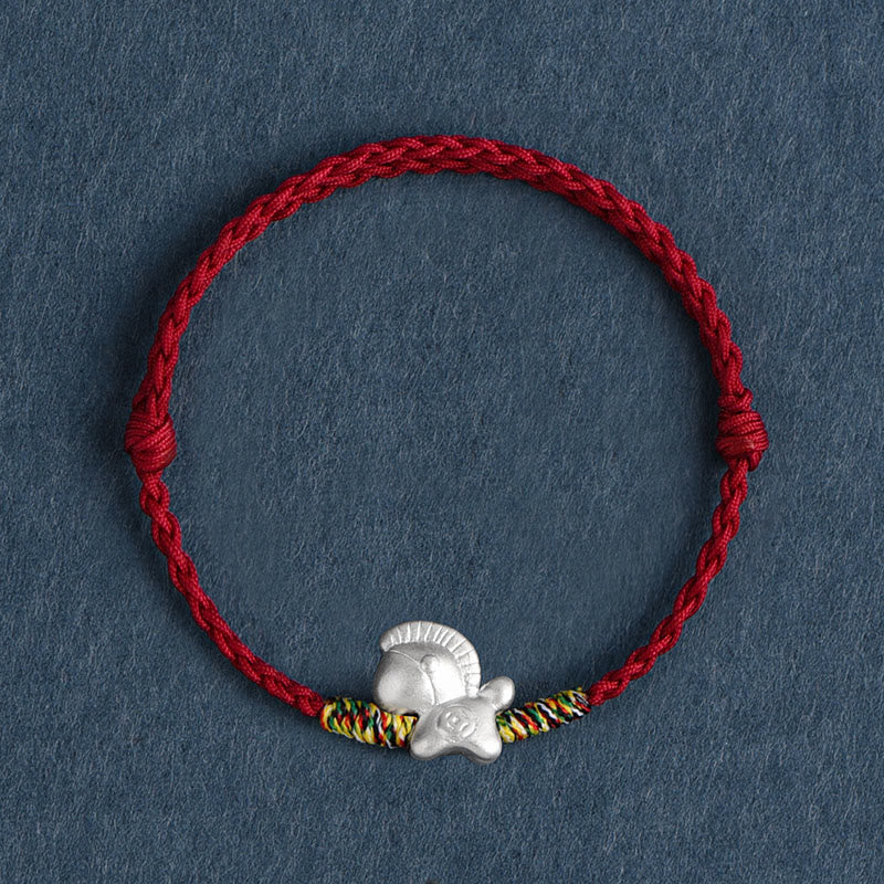 Bransoletka na kostkę z Buddha Stones, Rok Konia, srebro próby 999, pleciony sznurek szczęścia - Ciemnoczerwona bransoletka na kostkę (obwód 17-30 cm) - image 0