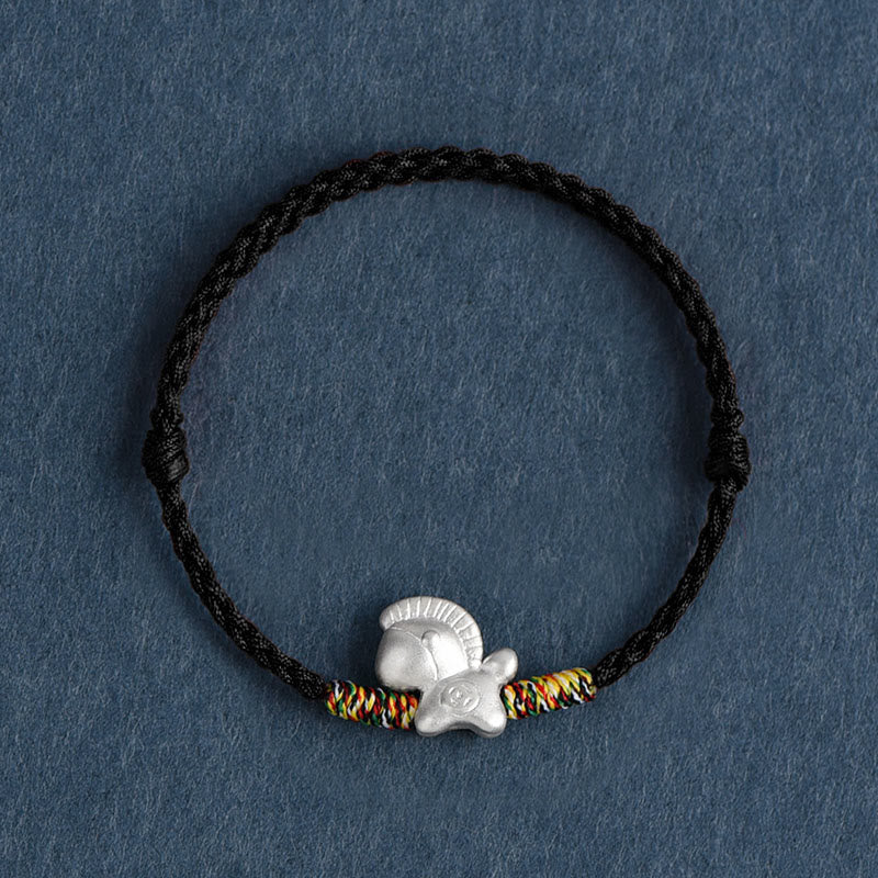 Bransoletka na kostkę z Buddha Stones, Rok Konia, srebro próby 999, pleciony sznurek szczęścia - Czarna bransoletka na kostkę (obwód 17-30 cm) - image 18